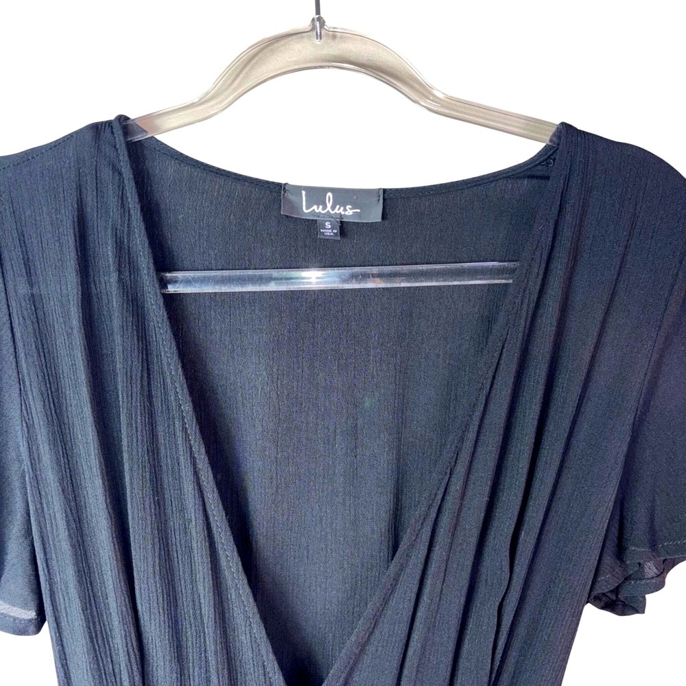 Lulus Black Maxi Dress Wrap Style Short Sleeve High‎ Slit Elegant Party - Picture 3 of 7